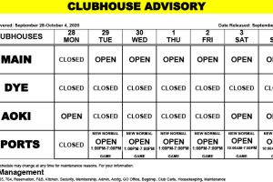 Clubhouse Advisory – September 28 – October 4, 2020