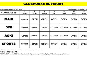 Clubhouse Advisory  September 7-13, 2020