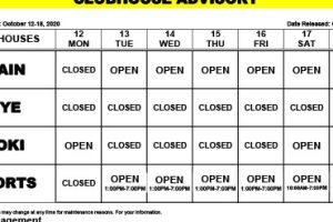 Clubhouse Advisory – October 12-18, 2020