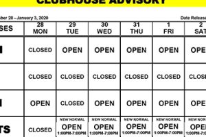 Clubhouse Advisory – December 28 – January 3, 2020