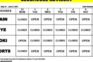 Clubhouse Advisory – May 31 – June 6, 2021