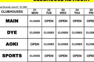 Clubhouse Advisory – June 21-27, 2021