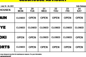 Clubhouse Advisory – July 19-25, 2021