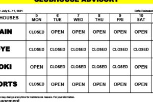 Clubhouse Advisory – July 5-11, 2021