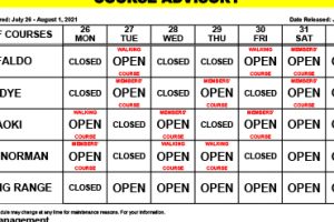 Course Advisory – July 26 – August 1, 2021