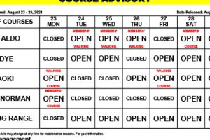 Course Advisory – August 23-29, 2021