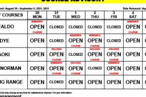 Course Advisory – August 30 – September 5, 2021