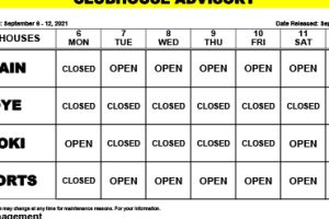 Clubhouse Advisory -September 6-12, 2021