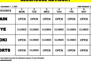 Clubhouse Advisory – November 1-7, 2021