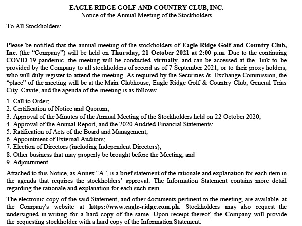 Notice of the Annual Stockholders Meeting