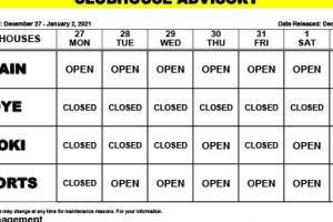 Clubhouse Advisory – December 27-January 2, 2021