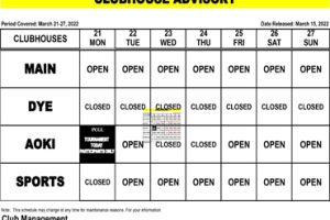 Clubhouse Advisory – March 21-27, 2022