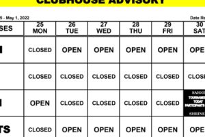 Clubhouse Advisory – April 25-May 1, 2022