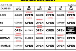 Course Advisory – April 11-17, 2022