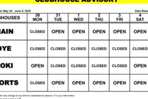 Clubhouse Advisory – May 30-June 5, 2022