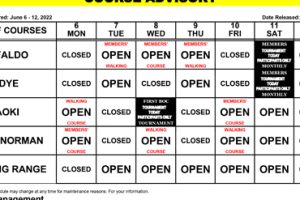 Course Advisory – June 6-12, 2022