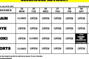 Clubhouse Advisory July 24-30, 2023