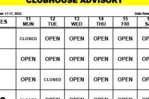 Clubhouse Advisory: September 11-17, 2023