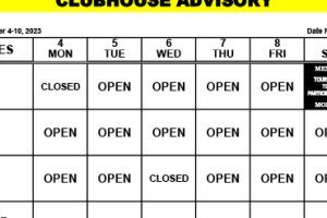 Clubhouse Advisory:  September 4 – 10, 2023