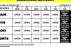 Clubhouse Advisory: October 30 – November 5, 2023