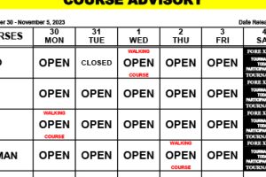 Course Advisory: October 30 – November 5, 2023