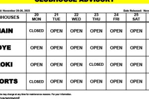 Clubhouse Advisory: November 20-26, 2023