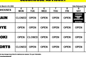 Clubhouse Advisory – March 4-10, 2024