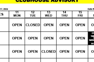 Clubhouse Advisory – March 11-16, 2024