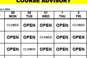 Course Advisory – July 29-August 4