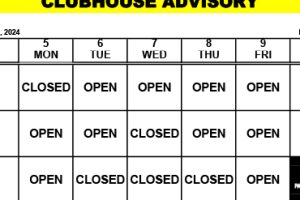 Clubhouse Advisory – August 5-11, 2024