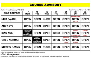 Course Advisory – February 17-23, 2025