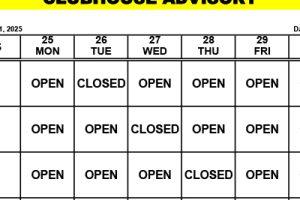 Clubhouse Advisory: August 25-31, 2025