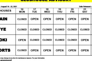 Clubhouse Advisory – August 16 – 22, 2021